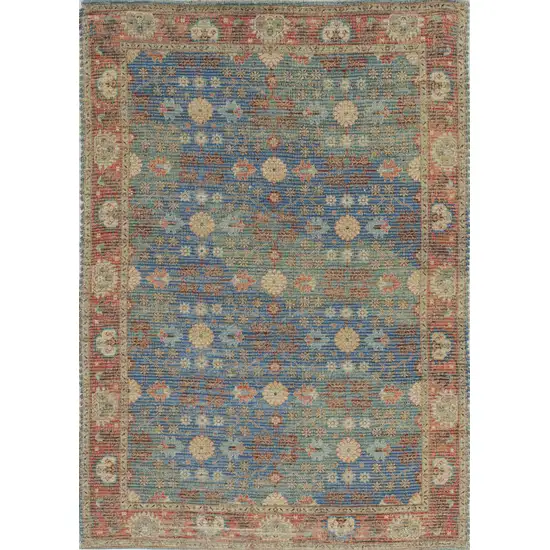 Blue Red Hand Woven Floral Traditional Indoor Accent Rug Photo 1