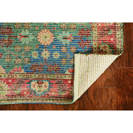 Blue Red Hand Woven Floral Traditional Indoor Accent Rug Photo 4