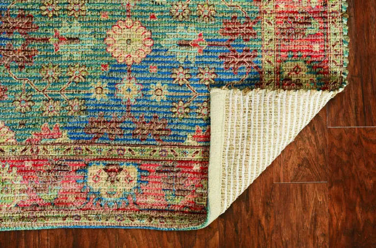 Blue Red Hand Woven Floral Traditional Indoor Accent Rug Photo 4