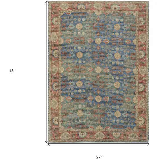 Blue and Red Floral Medallion Hand Woven Area Rug Photo 3