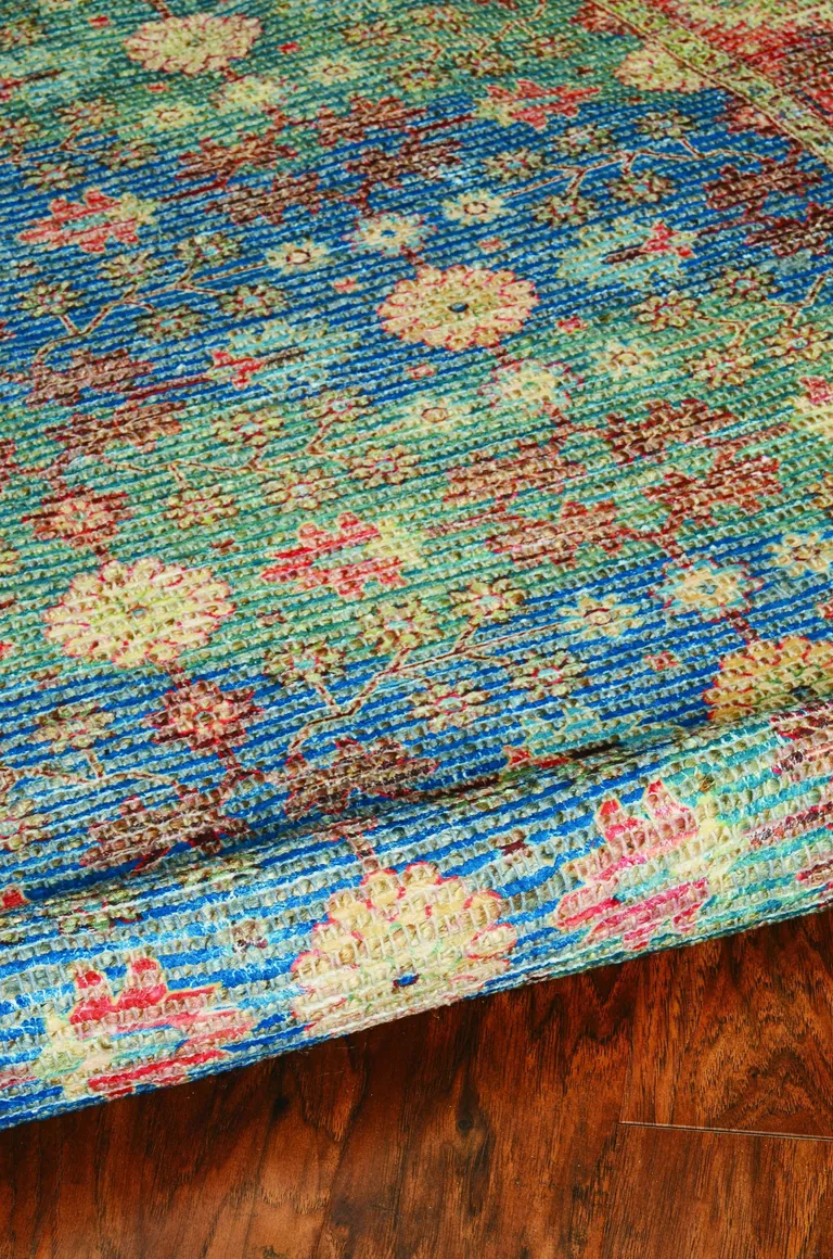 Blue Red Hand Woven Floral Traditional Indoor Accent Rug Photo 5