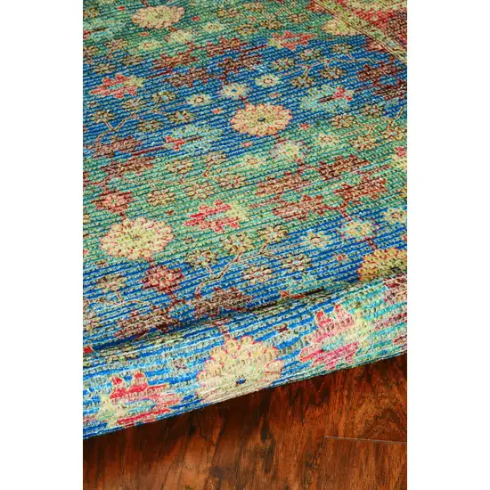 Blue Red Hand Woven Floral Traditional Indoor Accent Rug Photo 5