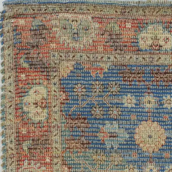 Blue Red Hand Woven Floral Traditional Indoor Accent Rug Photo 2