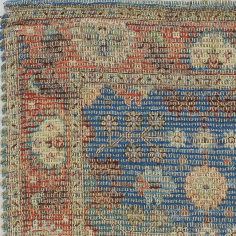 Blue Red Hand Woven Floral Traditional Indoor Accent Rug Photo 2