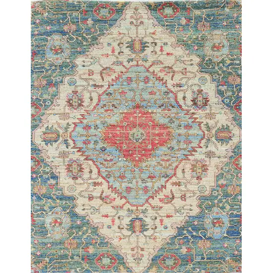 7'X12' Blue Red Hand Woven Traditional Medallion Indoor Area Rug Photo 7