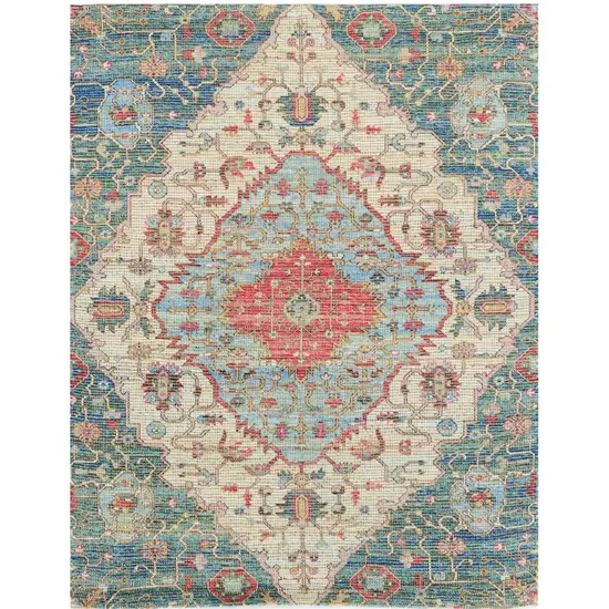 7'X12' Blue Red Hand Woven Traditional Medallion Indoor Area Rug Photo 2