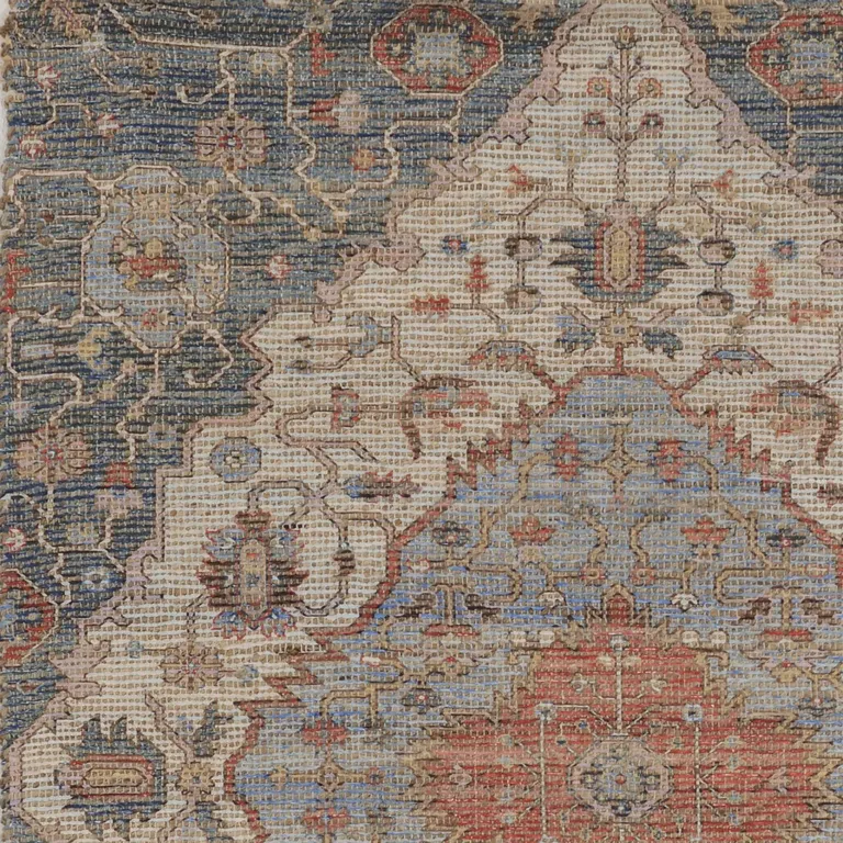 Blue Red Hand Woven Traditional Medallion Indoor Area Rug Photo 3