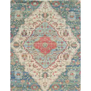 Photo of Blue Red Hand Woven Traditional Medallion Indoor Area Rug