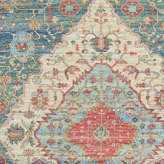 7'X12' Blue Red Hand Woven Traditional Medallion Indoor Area Rug Photo 4