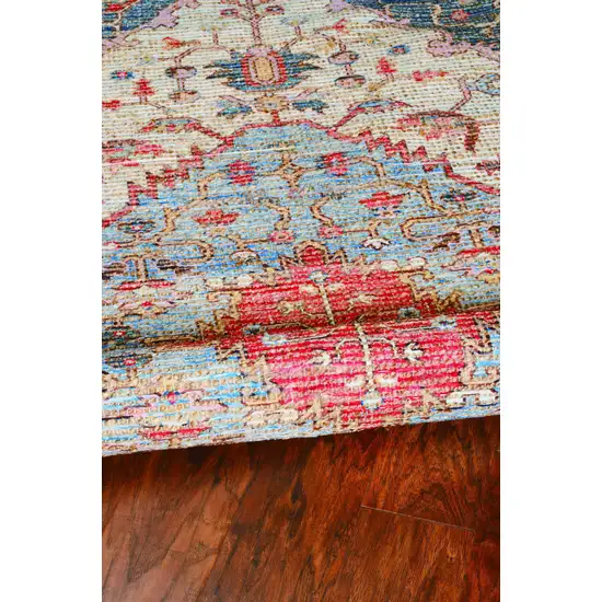 Blue Red Hand Woven Traditional Medallion Indoor Area Rug Photo 5