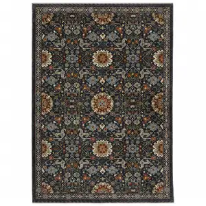 Photo of Blue Red Ivory And Gold Oriental Power Loom Stain Resistant Area Rug With Fringe