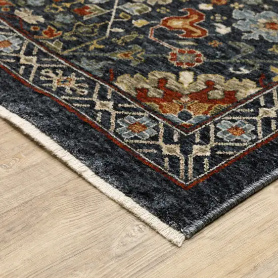 Blue Red Ivory And Gold Oriental Power Loom Stain Resistant Area Rug With Fringe Photo 6