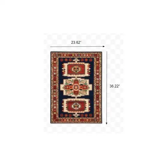 Blue Red Machine Woven Medallions Indoor Area Rug Photo 3