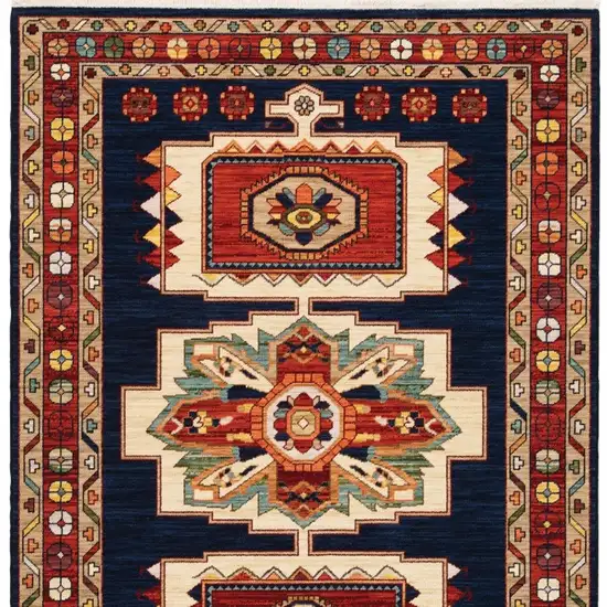 Blue Red Machine Woven Medallions Indoor Area Rug Photo 4