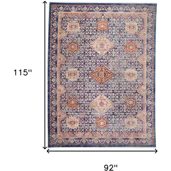 Blue Red and Gold Oriental Power Loom Area Rug Photo 3