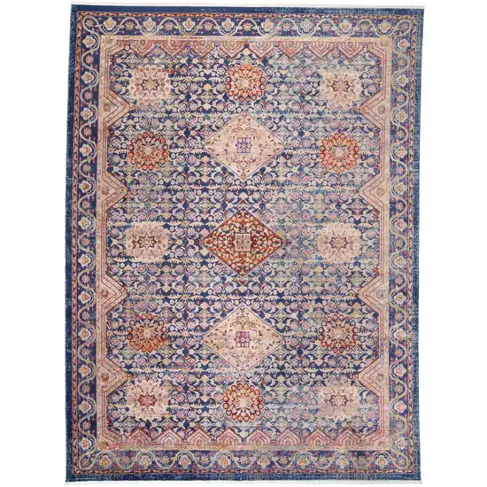 Blue Red and Gold Oriental Power Loom Area Rug Photo 2