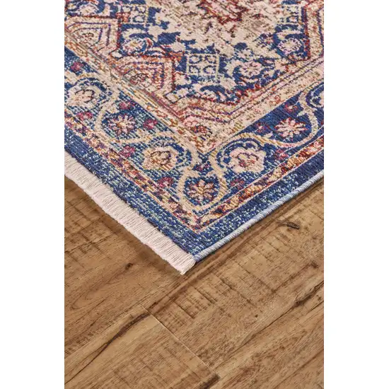 Blue Red and Gold Oriental Power Loom Area Rug Photo 6