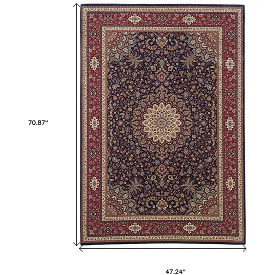 Blue Red and Ivory Oriental Area Rug Photo 3