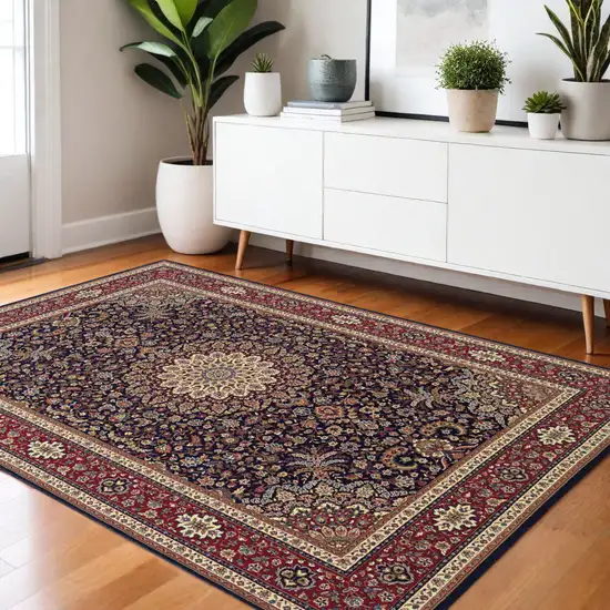 Blue Red and Ivory Oriental Area Rug Photo 1