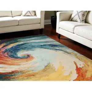 Photo of Blue Red and Orange Abstract Non Skid Area Rug