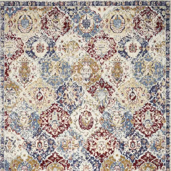 Blue Red and Orange Floral Distressed Non Skid Area Rug Photo 7