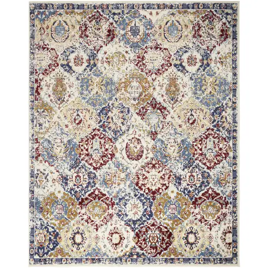 Blue Red and Orange Floral Distressed Non Skid Area Rug Photo 2