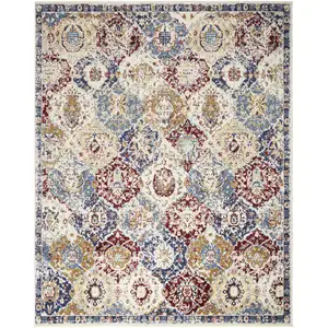 Photo of Blue Red and Orange Floral Distressed Non Skid Area Rug