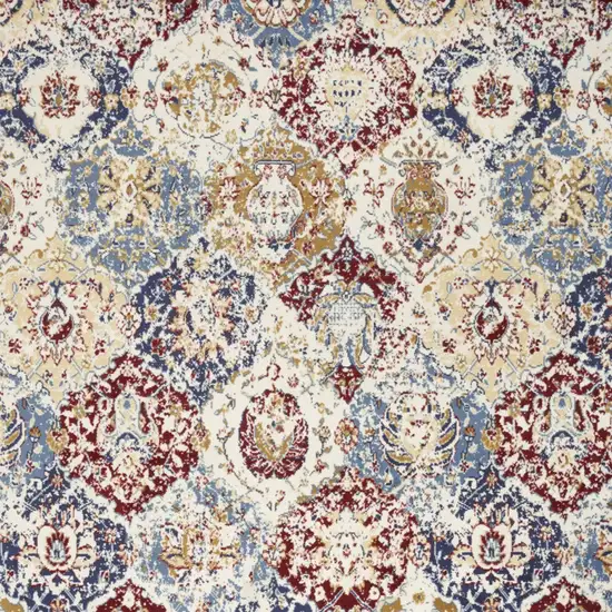 Blue Red and Orange Floral Distressed Non Skid Area Rug Photo 6