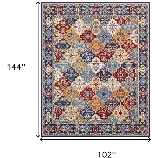 Blue Red and Orange Floral Distressed Non Skid Area Rug Photo 3