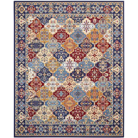 Blue Red and Orange Floral Distressed Non Skid Area Rug Photo 2