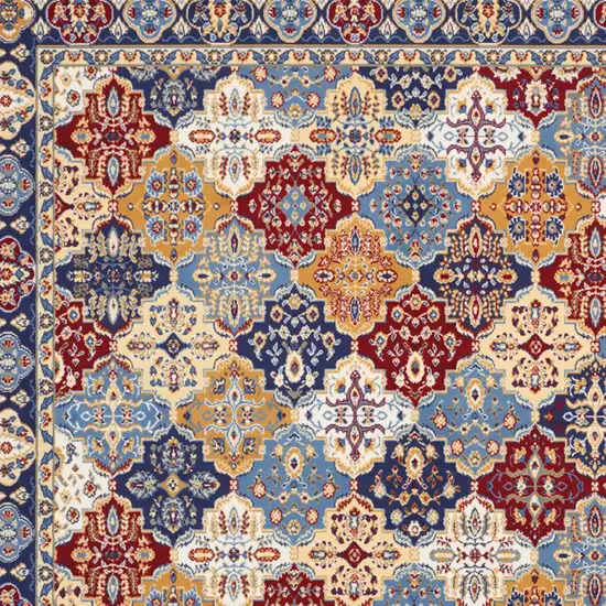 Blue Red and Orange Floral Distressed Non Skid Area Rug Photo 5