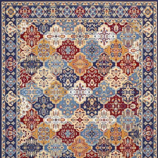 Blue Red and Orange Floral Distressed Non Skid Area Rug Photo 6