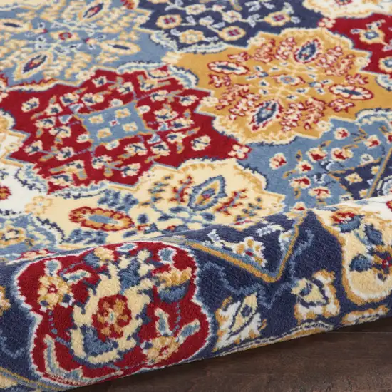 Blue Red and Orange Floral Distressed Non Skid Area Rug Photo 4