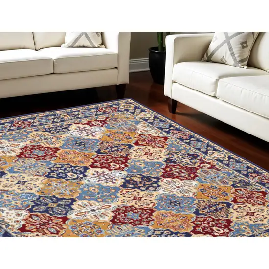 Blue Red and Orange Floral Distressed Non Skid Area Rug Photo 1