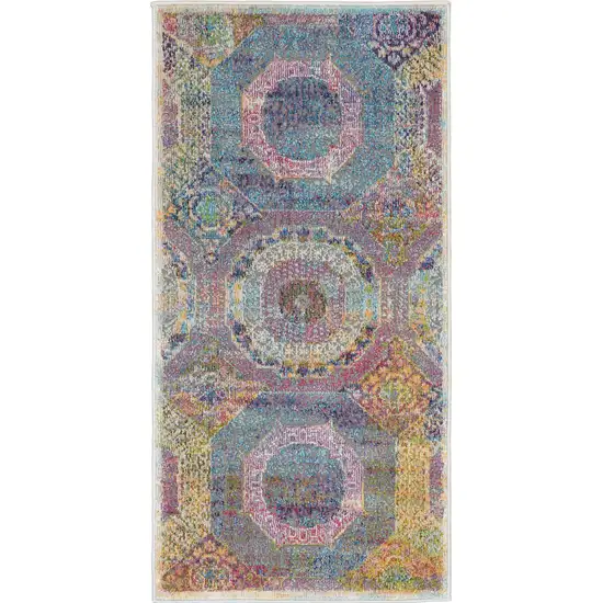 Blue Red and Orange Geometric Distressed Non Skid Area Rug Photo 2