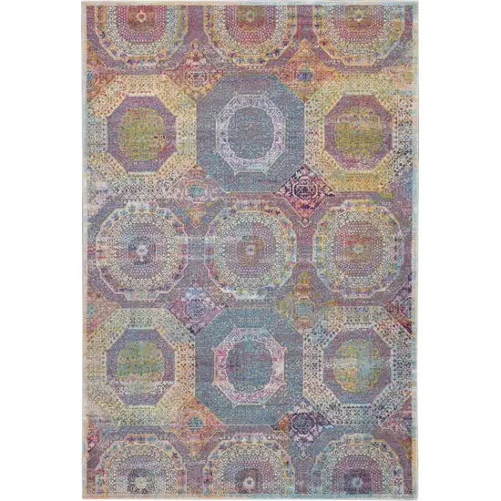 Blue Red and Orange Geometric Distressed Non Skid Area Rug Photo 2