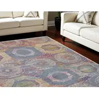 Photo of Blue Red and Orange Geometric Distressed Non Skid Area Rug