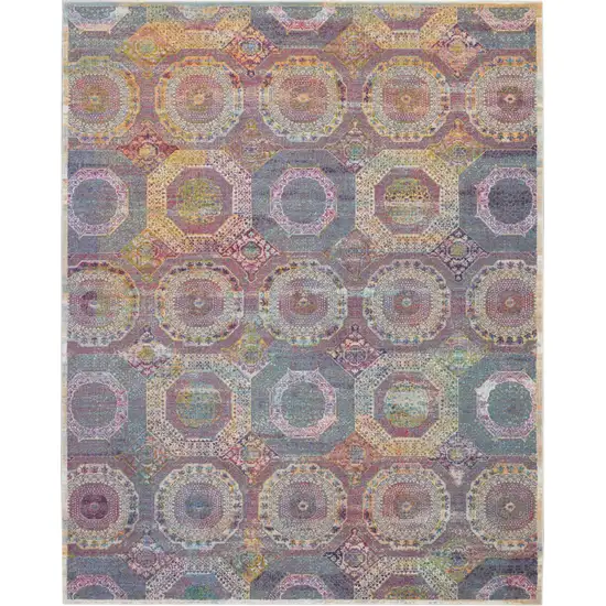 Blue Red and Orange Geometric Distressed Non Skid Area Rug Photo 2