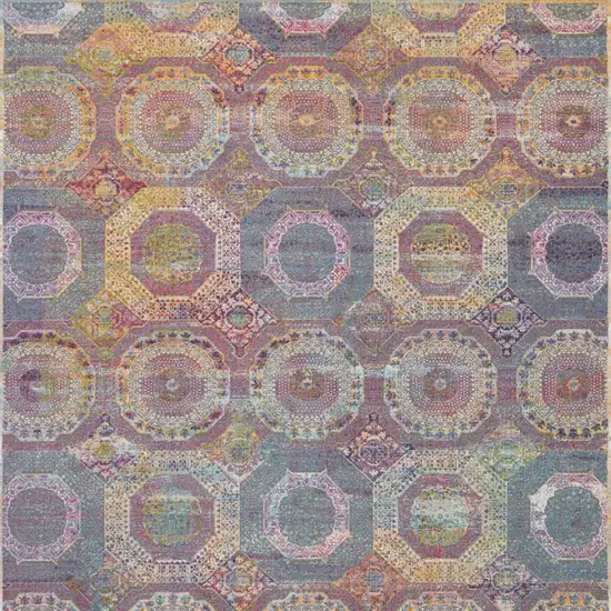 Blue Red and Orange Geometric Distressed Non Skid Area Rug Photo 9