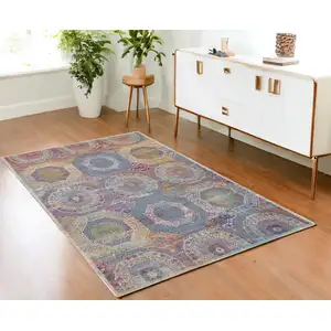 Photo of Blue Red and Orange Geometric Non Skid Area Rug