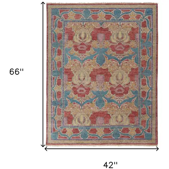 Blue Red and Yellow Wool Oriental Hand Knotted Area Rug Photo 3