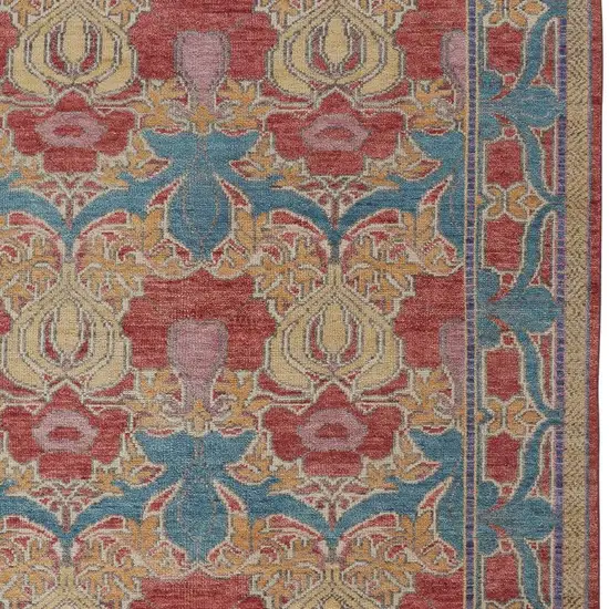 Blue Red and Yellow Wool Oriental Hand Knotted Area Rug Photo 9