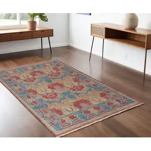 Photo of Blue Red and Yellow Wool Oriental Hand Knotted Area Rug