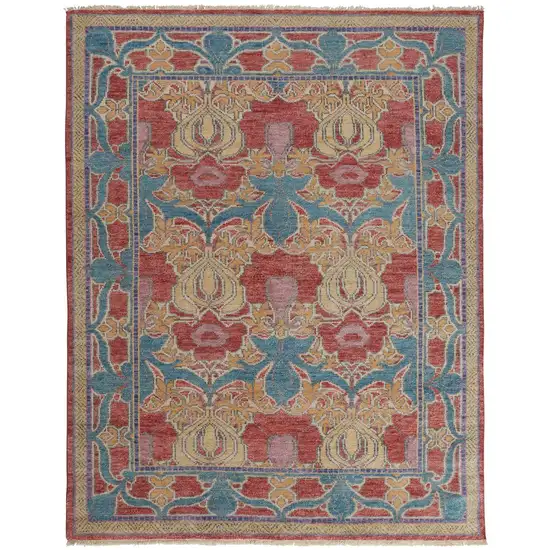 Blue Red and Yellow Wool Oriental Hand Knotted Area Rug Photo 4