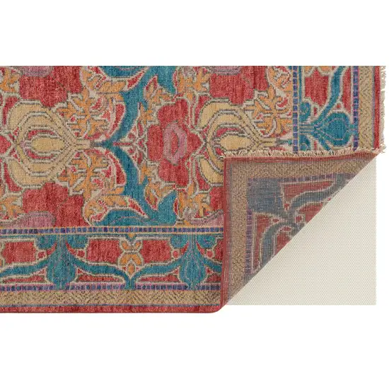 Blue Red and Yellow Wool Oriental Hand Knotted Area Rug Photo 8