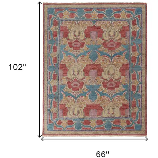 Blue Red and Yellow Wool Oriental Hand Knotted Area Rug Photo 3