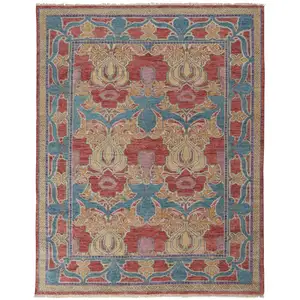 Photo of Blue Red and Yellow Wool Oriental Hand Knotted Area Rug