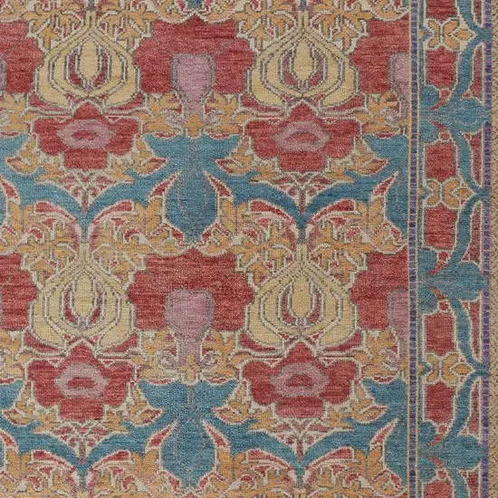 Blue Red and Yellow Wool Oriental Hand Knotted Area Rug Photo 9