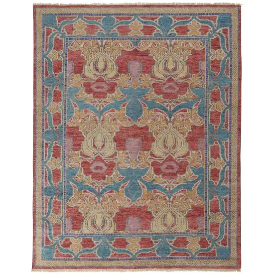 Blue Red and Yellow Wool Oriental Hand Knotted Area Rug Photo 2