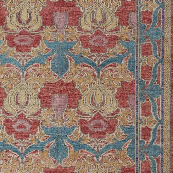 Blue Red and Yellow Wool Oriental Hand Knotted Area Rug Photo 9